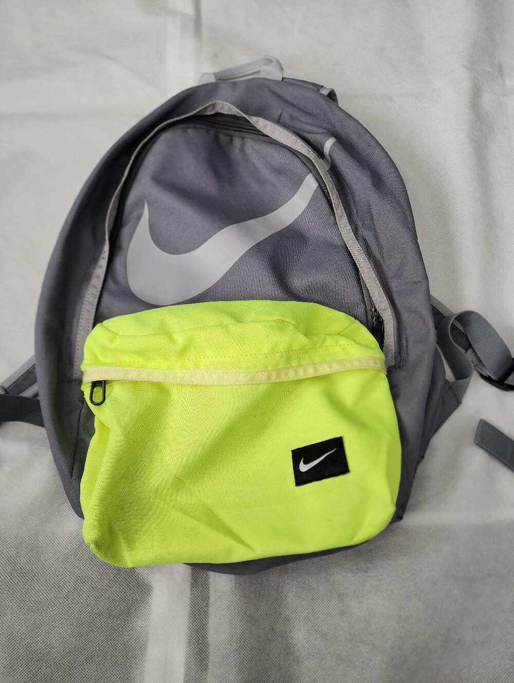 Nike Grey Backpack with Neon Yellow Front Pocket